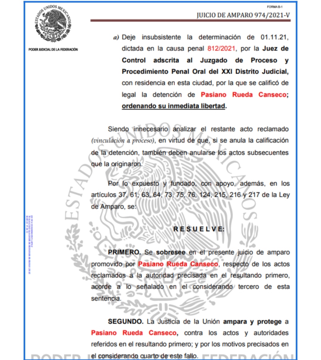 Ordenan la inmediata libertad de Pasiano Rueda Screenshot_20220708_111859