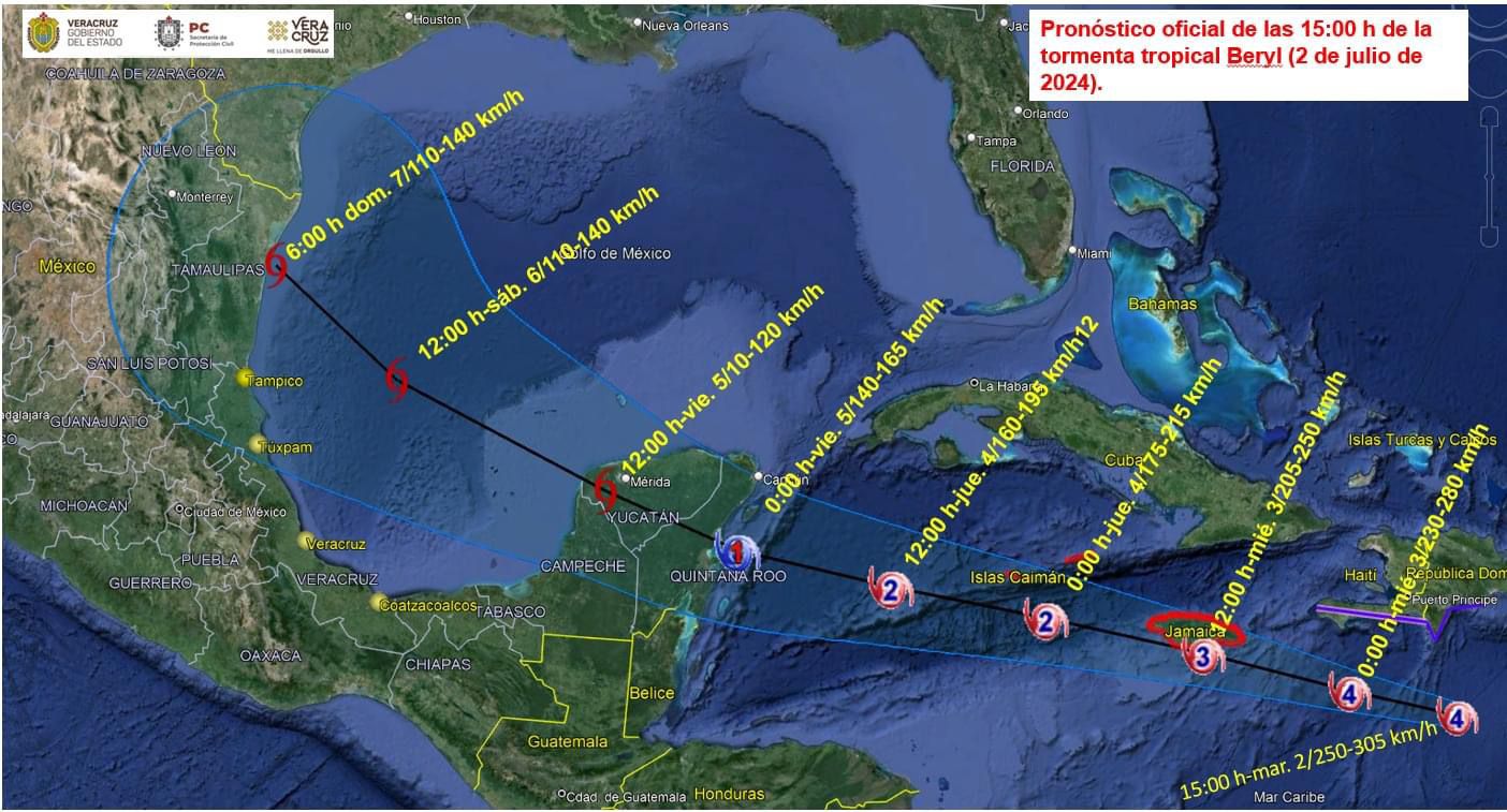 Huracán Beryl: A esta distancia se localiza de Veracruz beryl