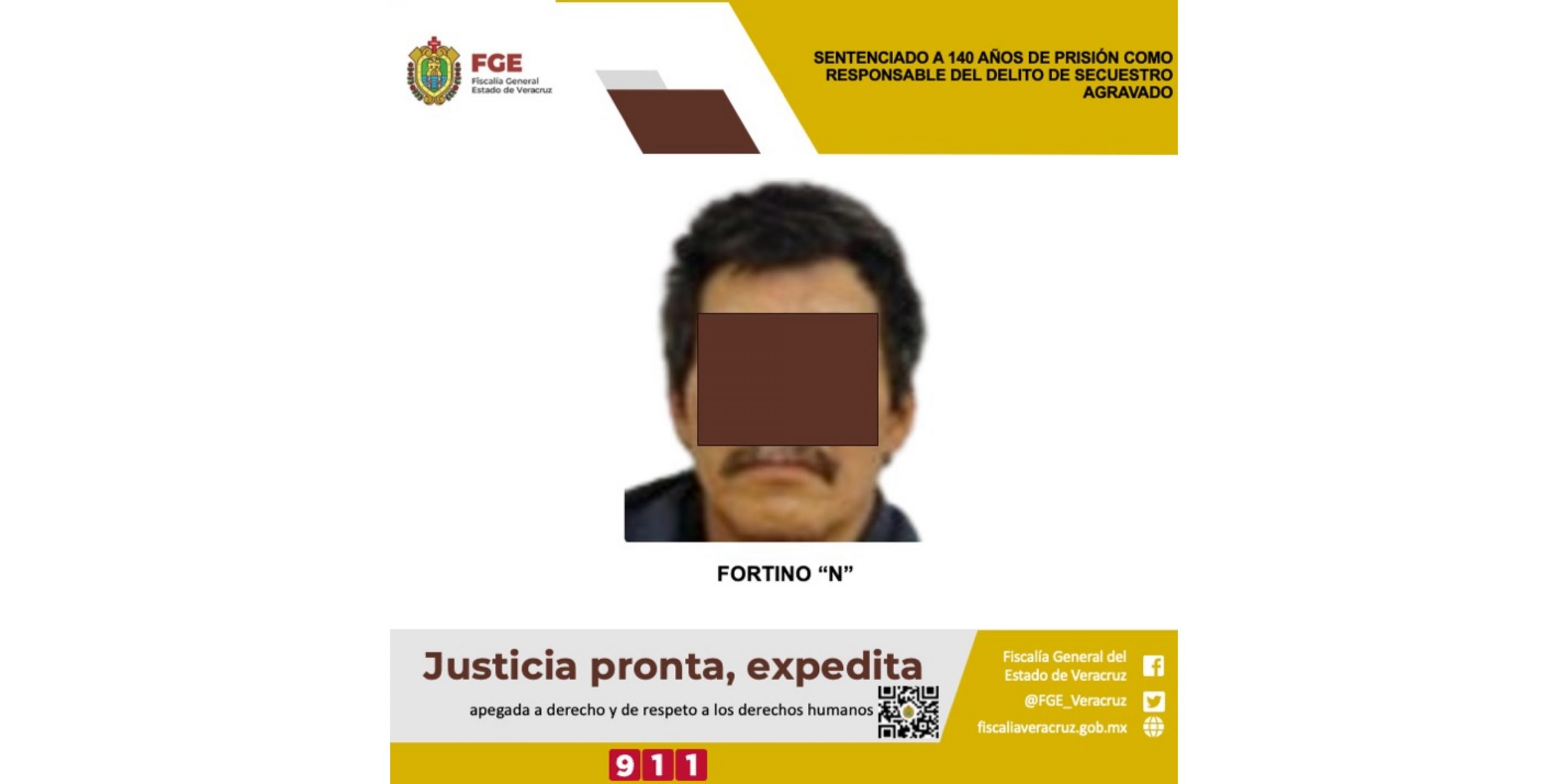 Sentenciado a 140 años de prisión como responsable del delito de secuestro agravado Fortino N
