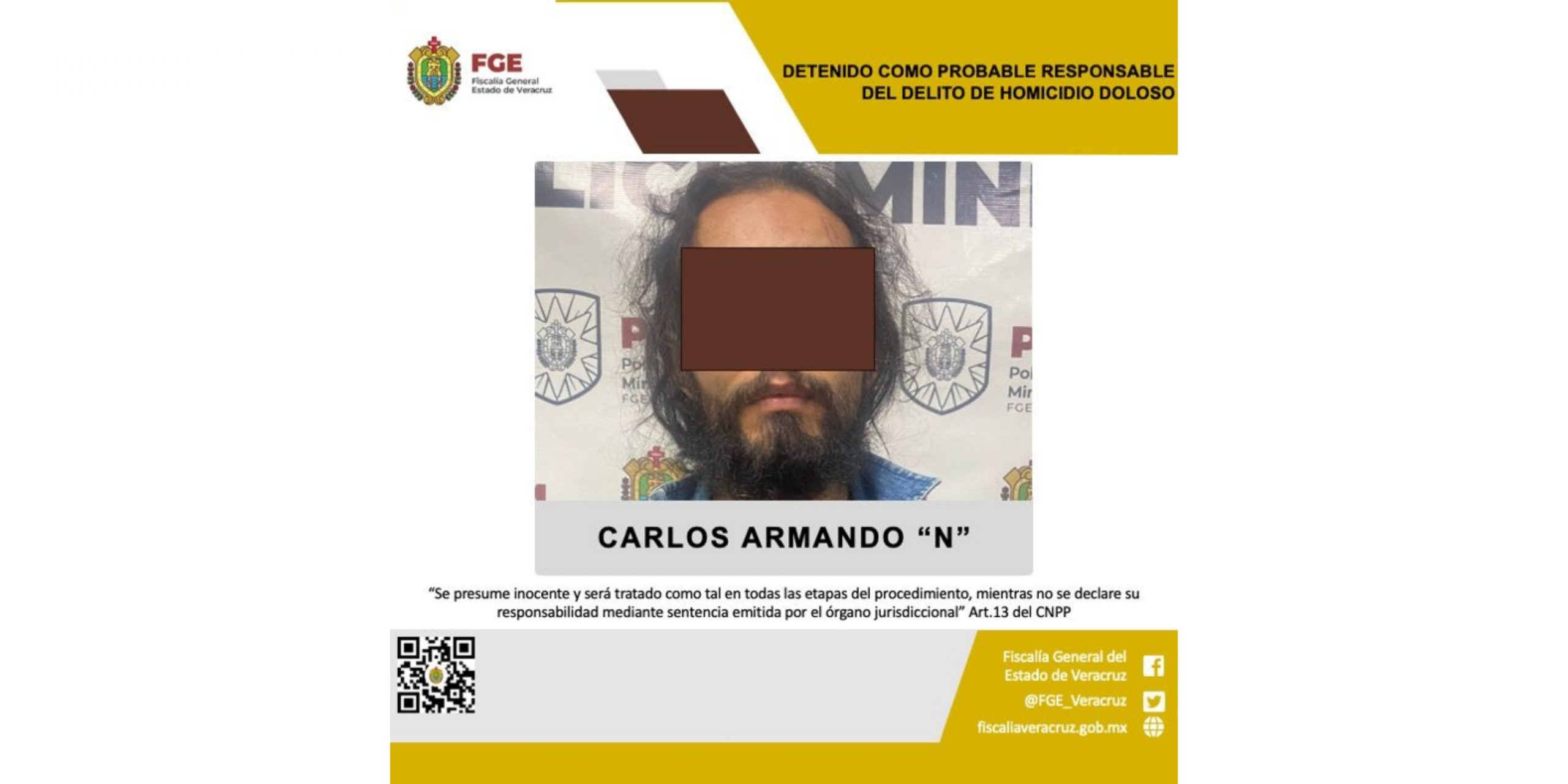 FGE cumplimenta orden de aprehensión contra presunto responsable del homicidio del cineasta Victor Muro Armando N