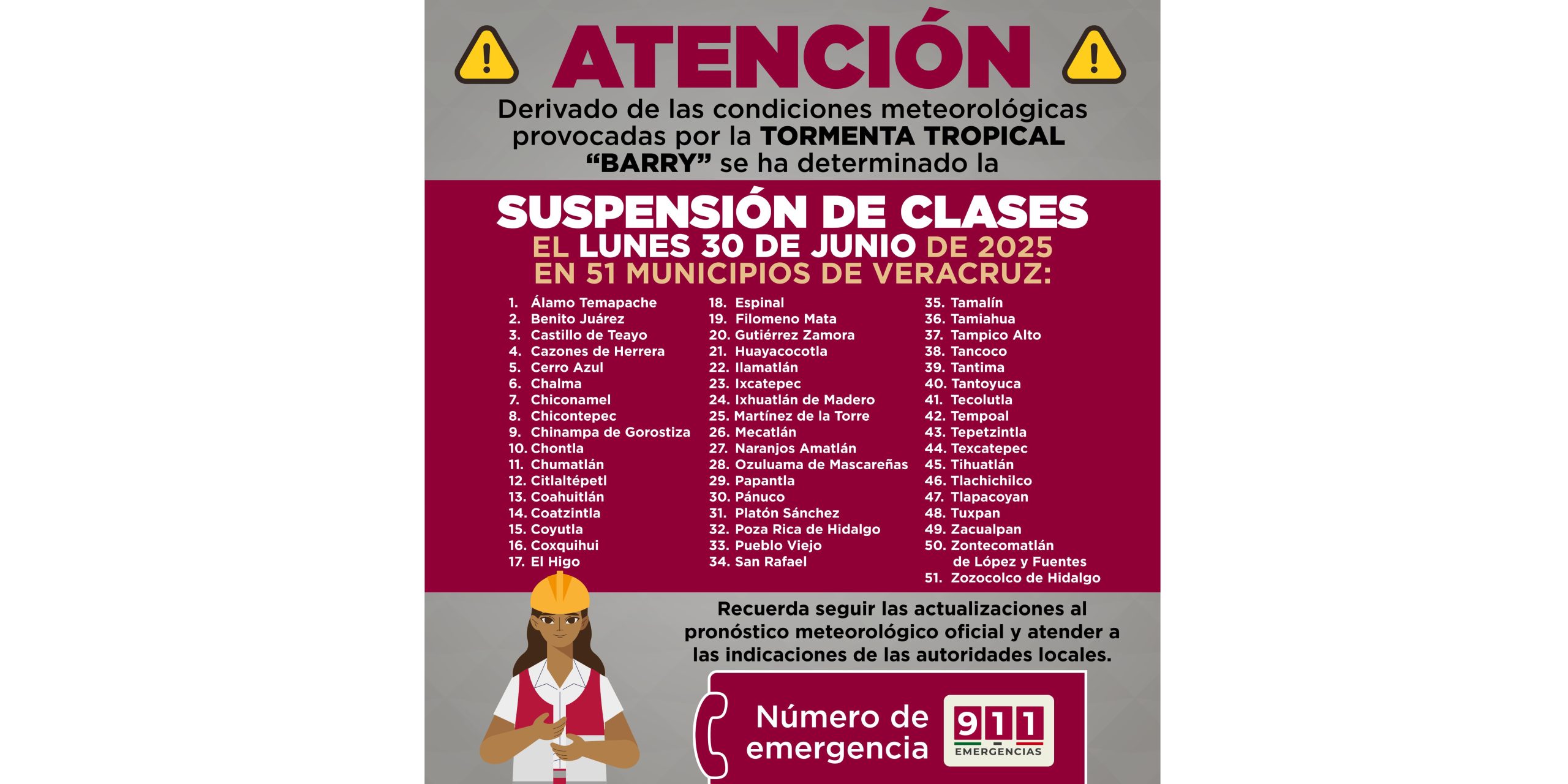Suspensión de clases en 51 municipios este lunes por Tormenta Tropical Barry suspensión clases